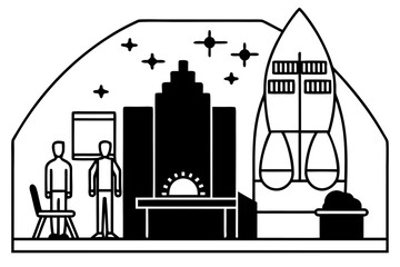 Tech Incubator Scene Silhouette Vector – Startup Innovation, Entrepreneurial Hub, and Modern Workspace Concept