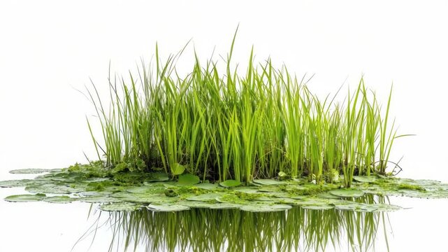 A small patch of greenery surrounded by calm water, ideal for nature-inspired designs