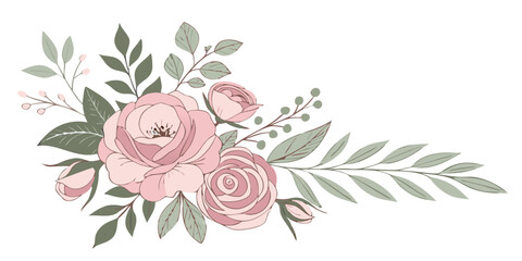 "Collection of minimal botanical vector illustrations with soft color gradients. Includes eucalyptus branches, rosebuds, and wildflowers. Clean flat design with a modern aesthetic, ideal for branding 