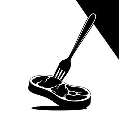 Steak pierced by a fork in a minimalist style isolated on white
