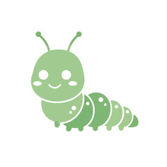 Cute green caterpillar cartoon character isolated on white background