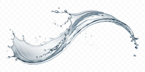realistic 3d smooth liquid clean water splash in curve style isolated on transparent background