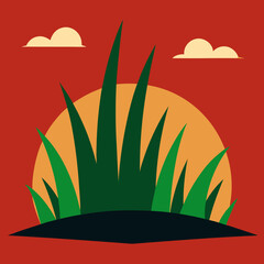 Stylized sunset over grass with clouds