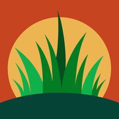 Stylized green grass against a warm sunset sky