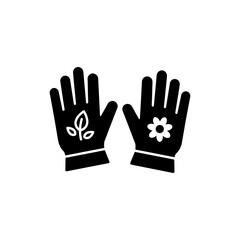  Black filled garden gloves icon with leaf and flower design for outdoor gardening and hand protection