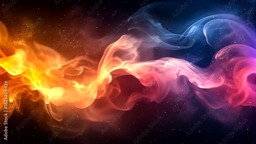 Poster abstract multicolored nebula with fire and ice flowing background animation
