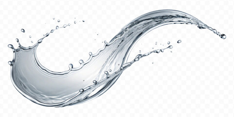 realistic 3d smooth liquid clean water splash in curve style isolated on transparent background