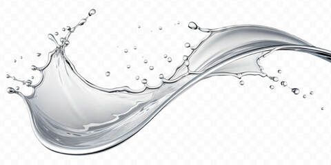realistic 3d smooth liquid clean water splash in curve style isolated on transparent background
