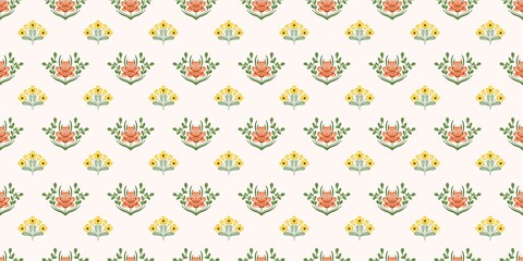 Seamless watercolour and unique floral pattern background for covers, notes, banner. Soft backgrounds colour. Watercolour art work. Flower stalk. Colourful flower. Summer Spring.