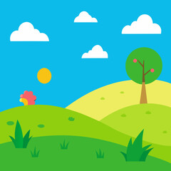 Bright sunny day in a cartoon meadow