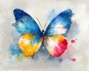 Abstract butterfly on white background in expressive watercolor brushstroke style