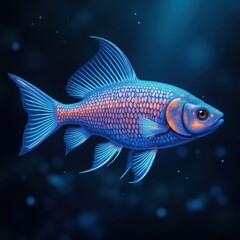 Fototapeta premium Colorful tropical aquarium fish swimming in blue water