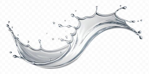 realistic 3d smooth liquid clean water splash in curve style isolated on transparent background