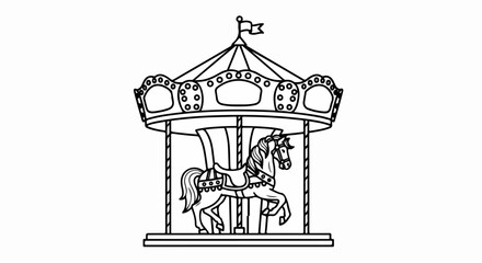 Detailed Carousel Outline with Horse and Flag Topper Illustration