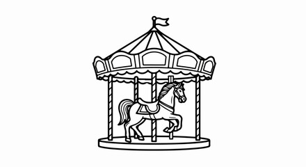 Elegant Carousel Horse Line Art Illustration with Detailed Saddle and Bridle