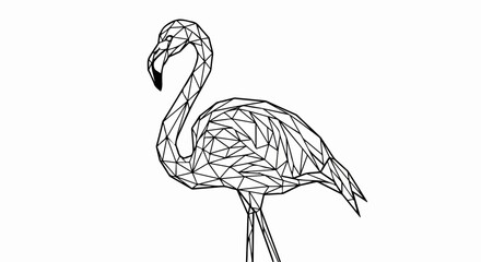 Geometric Line Art Flamingo, Black and White Polygonal Bird Illustration
