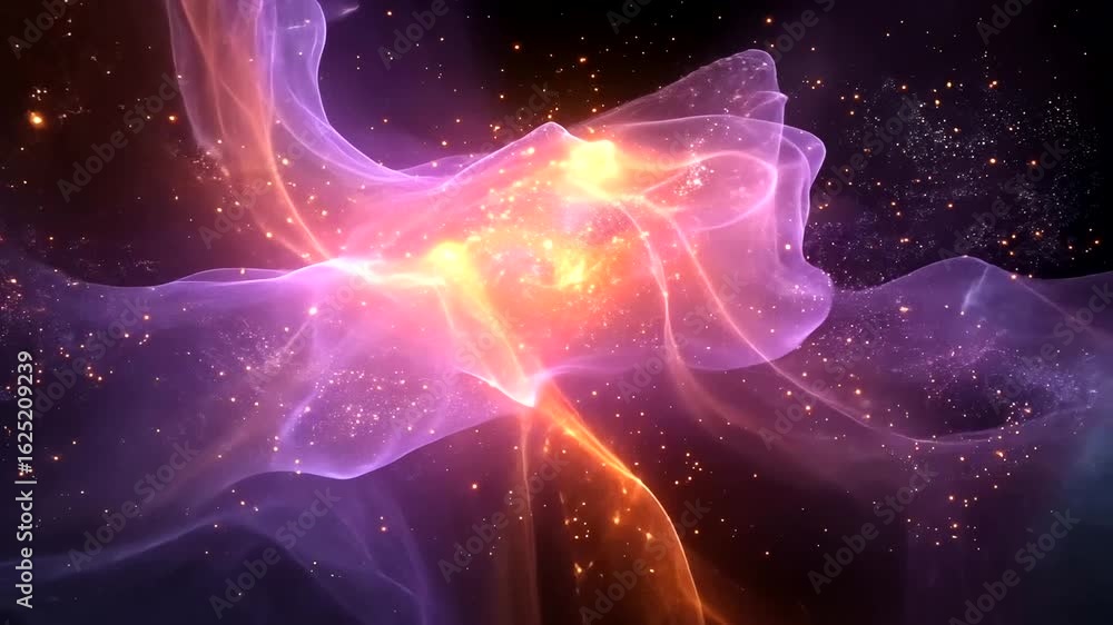Poster abstract nebula cloud animation with shining particles background loopable video