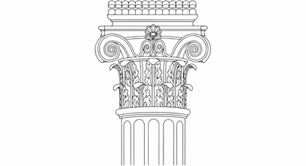 Ornate line art of a classical Composite column capital with acanthus leaves, volutes, and a central rosette.