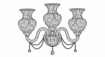 Ornate Three-Vase Wall Sconce with Swirling Patterns and Beaded Chains