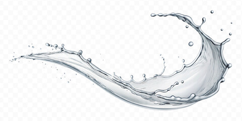 realistic 3d smooth liquid clean water splash in curve style isolated on transparent background