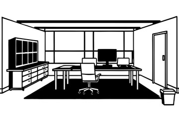 Open-Plan Office Workspace Silhouette Vector – Modern Collaborative Environment and Teamwork Concept