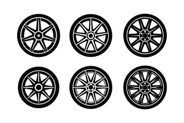 Fototapeta premium A set of car wheel silhouette vector illustration