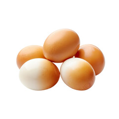 Fresh Organic Chicken Eggs in Various Colors Piled Together on White Background for Culinary and Grocery Themes