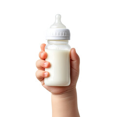 Child's Hand Holding Baby Bottle Filled with Milk for Feeding and Nurturing Moments
