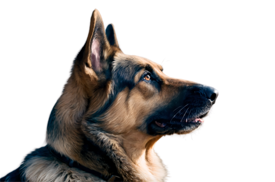 German Shepherd dog profile portrait isolated on a transparent background canine
