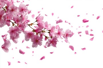 Pink Blossom and Petal Arrangement on White Background