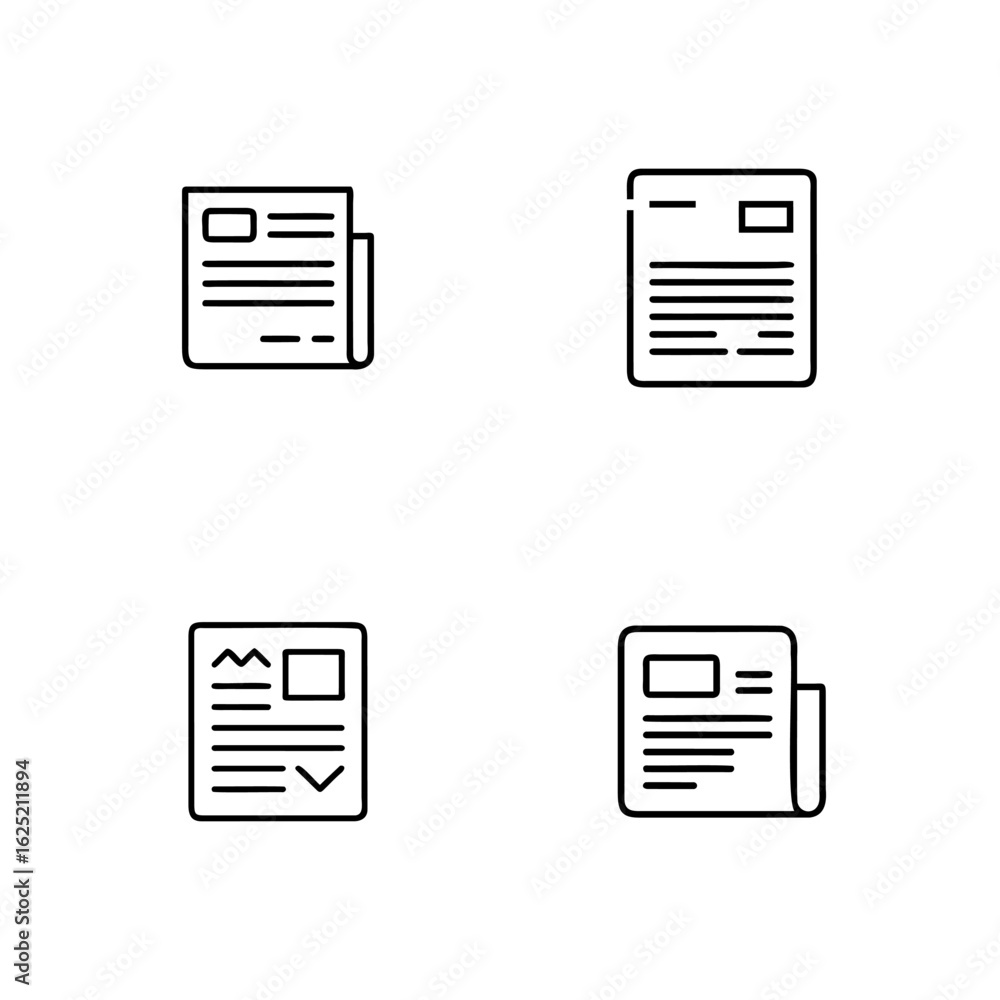 Poster set of four simple line art icons representing documents and papers