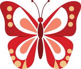 Red and pink butterfly with gold dots, isolated on white background