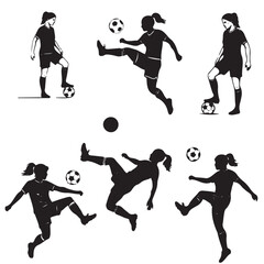 Female Soccer Player Silhouettes Vector Collection