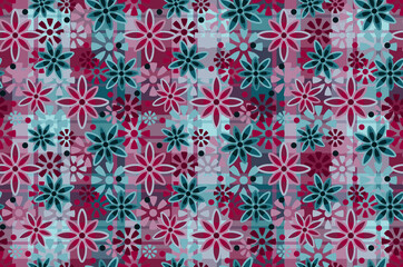 Teal and Wine Fashion Starburst Plaid Seamless Repeat