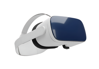Sleek White and Navy Blue VR Headset, Modern Design, Futuristic Technology, Isolated on Black Background