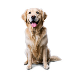 Golden Retriever dog sitting with tongue out isolated on a transparent background
