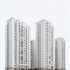 Modern residential apartment buildings with many windows isolated on white background