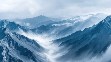 Fototapeta premium dramatic sky, glowing alpine light, vast panoramic view, untouched wildernessv