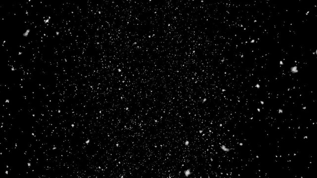 Isolated falling snow snowflakes alpha channel background. Winter Snow Fall Black Background, Looping Snowfall Particles Overlay, Isolated Falling Snow 