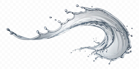 realistic 3d smooth liquid clean water splash in curve style isolated on transparent background