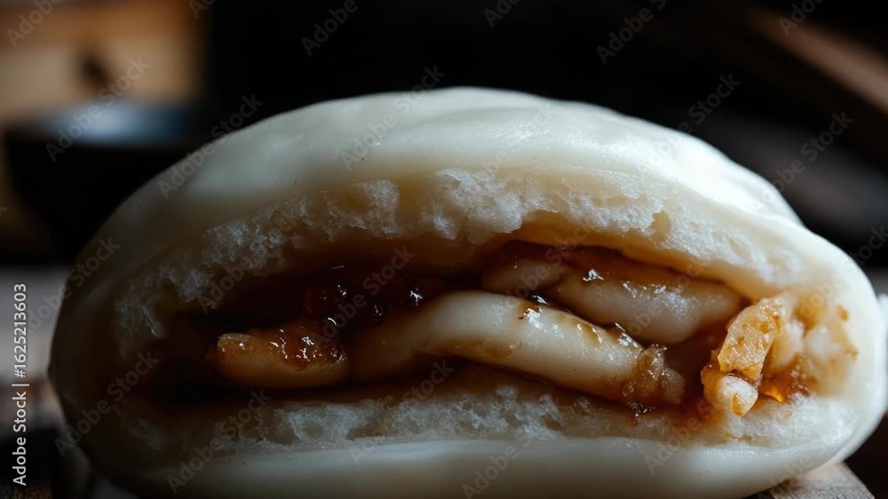 Poster a close-up shot of a single bun sitting on a table, with a simple background