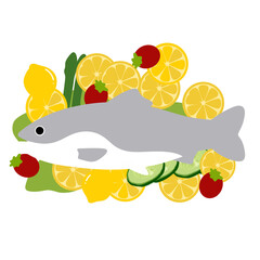 Steamed Fish with Vegetables PNG &ndash; Seafood Clipart on Transparent Background