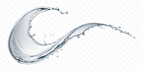 realistic 3d smooth liquid clean water splash in curve style isolated on transparent background