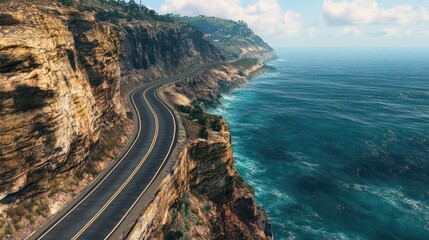 Coastal Highway Cliffside Drive: Dramatic Ocean View, Winding Road