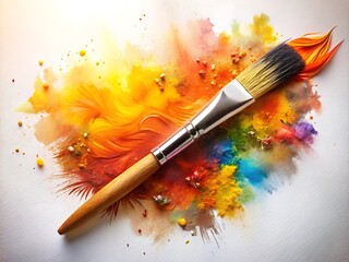 Fototapeta premium A vibrant paintbrush with colorful paint splatters, creating an abstract and artistic design, isolated on white background