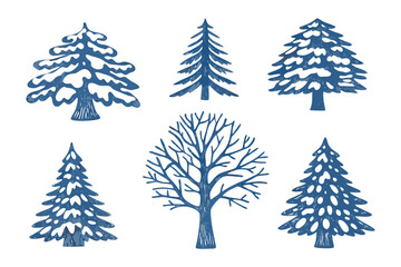 Winter Tree Collection: Hand-drawn collection of trees with intricate detail, evoking a sense of peace. Ideal for adding a natural touch to any project.