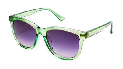 Stylish Green Sunglasses with Purple Lenses on Transparent Background