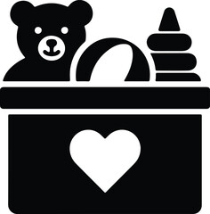 Silhouette toy box with bear ball and stacking rings vector illustrator