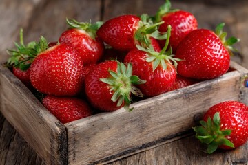 Rustic Wooden Crate of Juicy Strawberries: A Vibrant Still Life