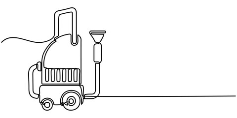cleaning machine continuous one line drawing, Continuous single line sketch drawing of vacuum cleaner household appliance one line editable stroke vector illustration, One single line drawing. 